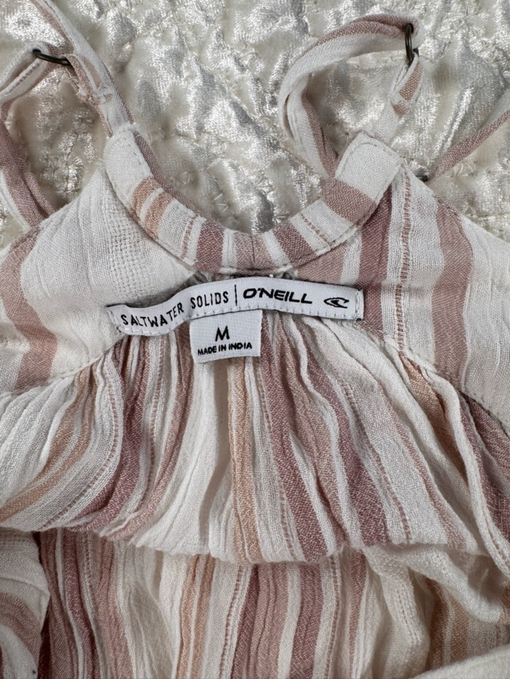 O'Neill Saltwater solids  Striped Sleeveless V-Neck Tank — White and Dusty Rose - Picture 3 of 4